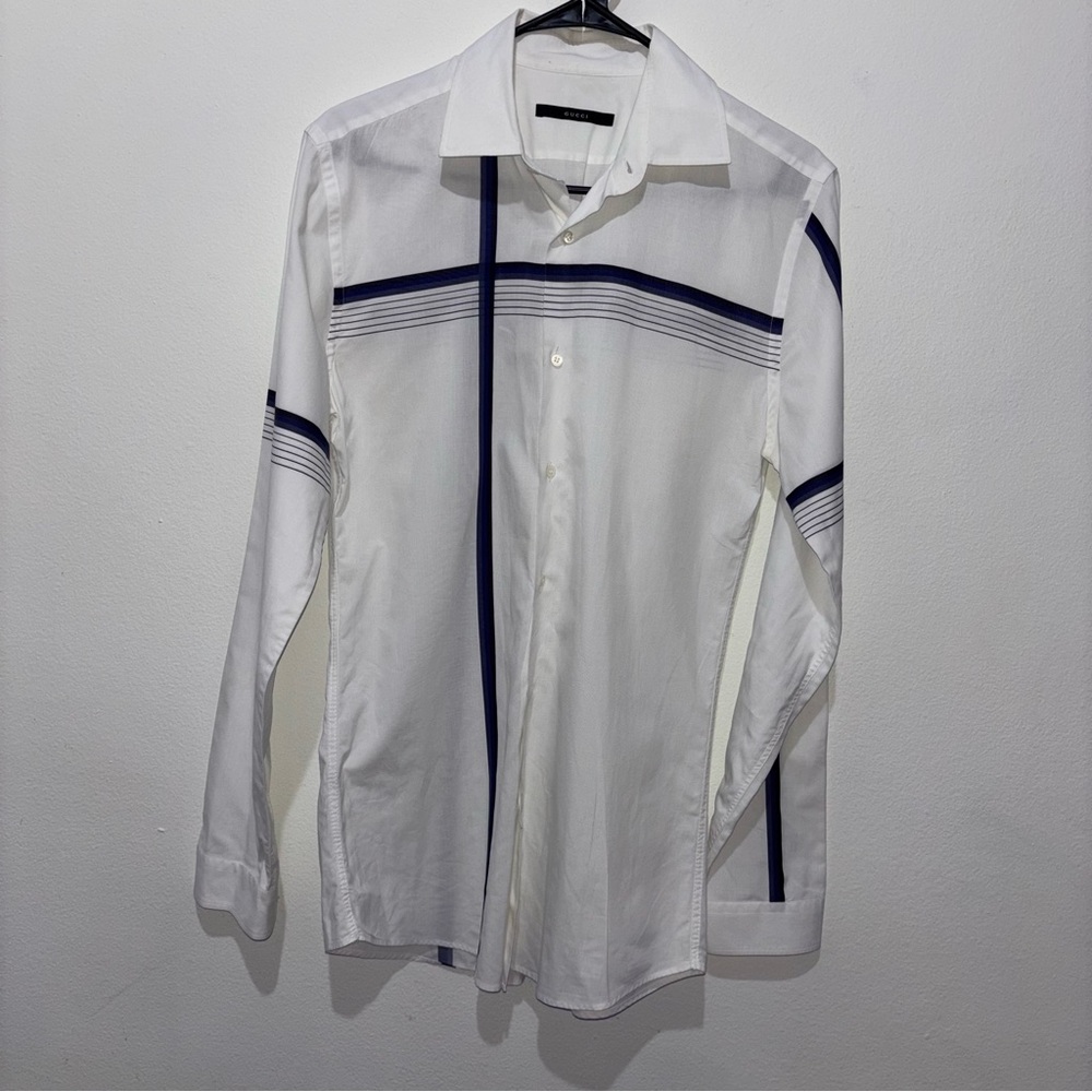 Gucci White and Blue Dress Shirt Size 15.5